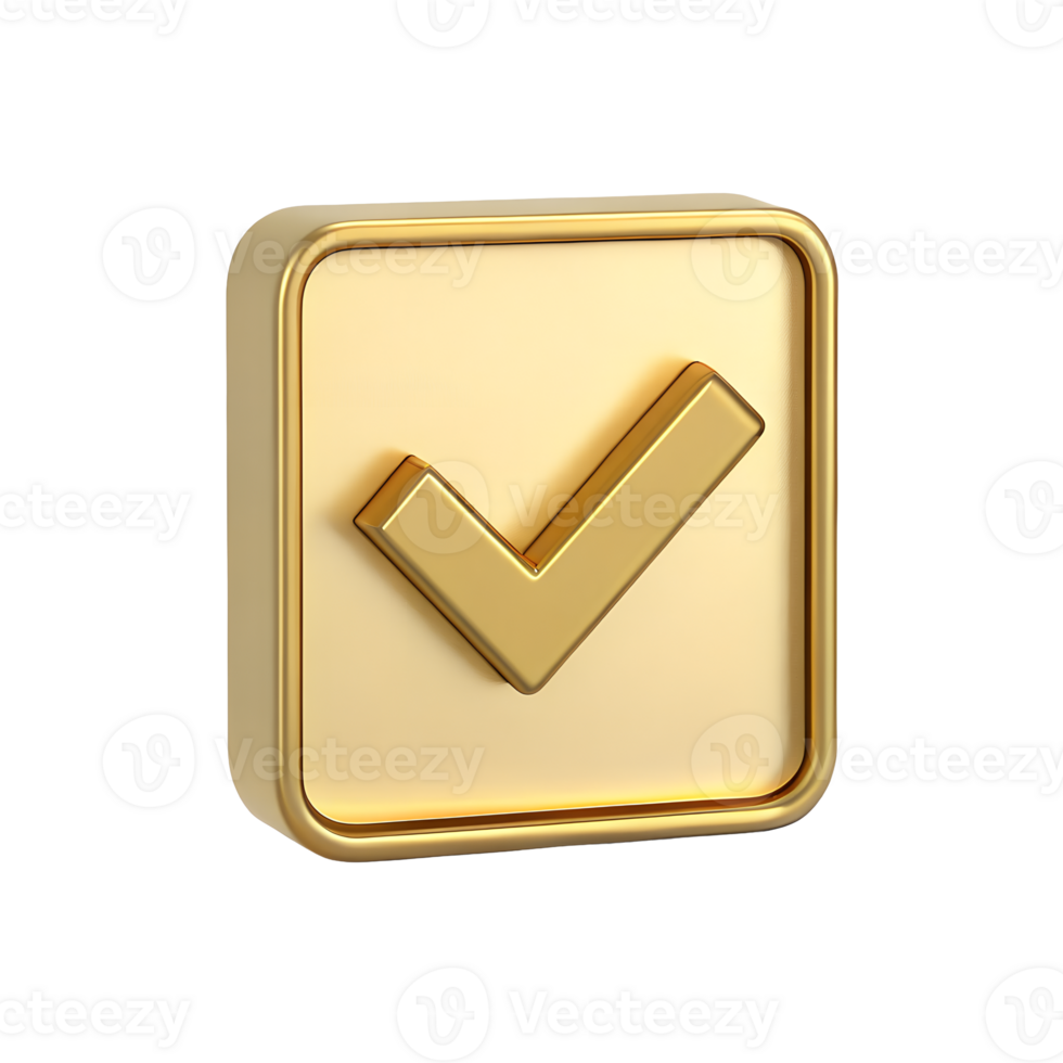 3D Golden Check Mark Icon in Square Approved Confirmed Success Symbol png