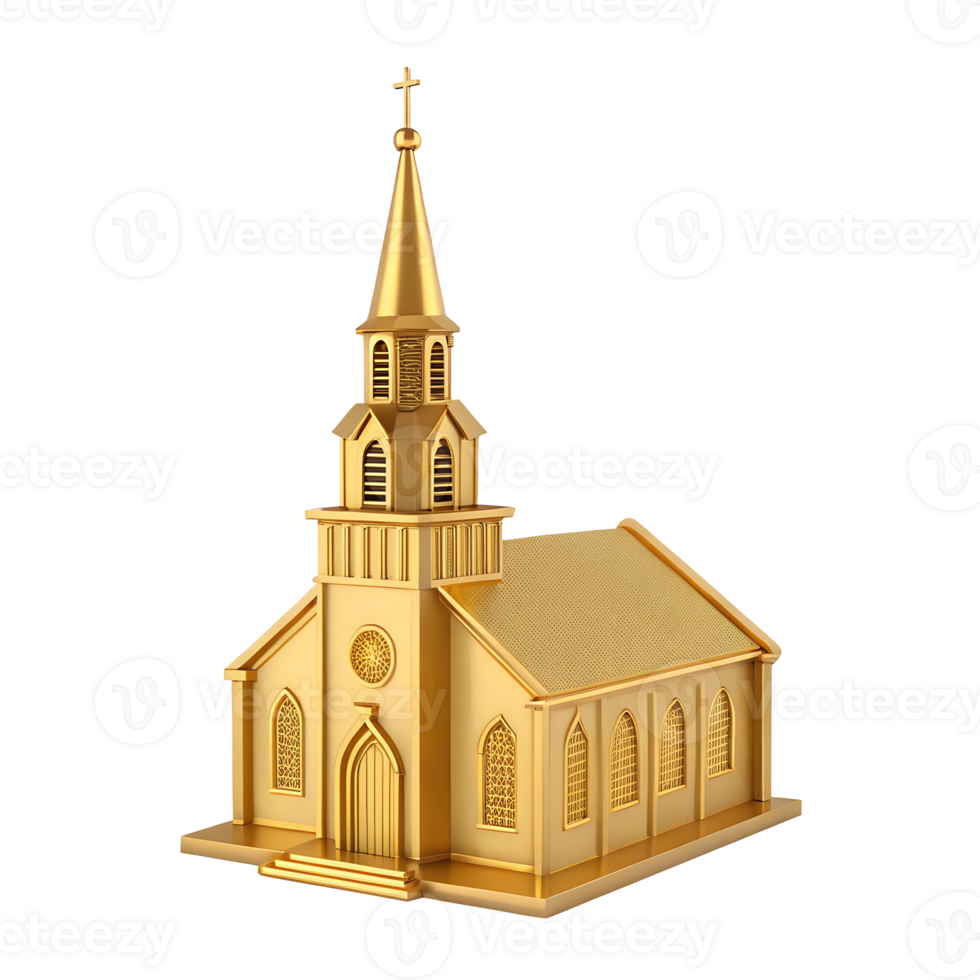 Golden Church Model 3D Render Religious Architecture Steeple Faith Christianity Golden Building png