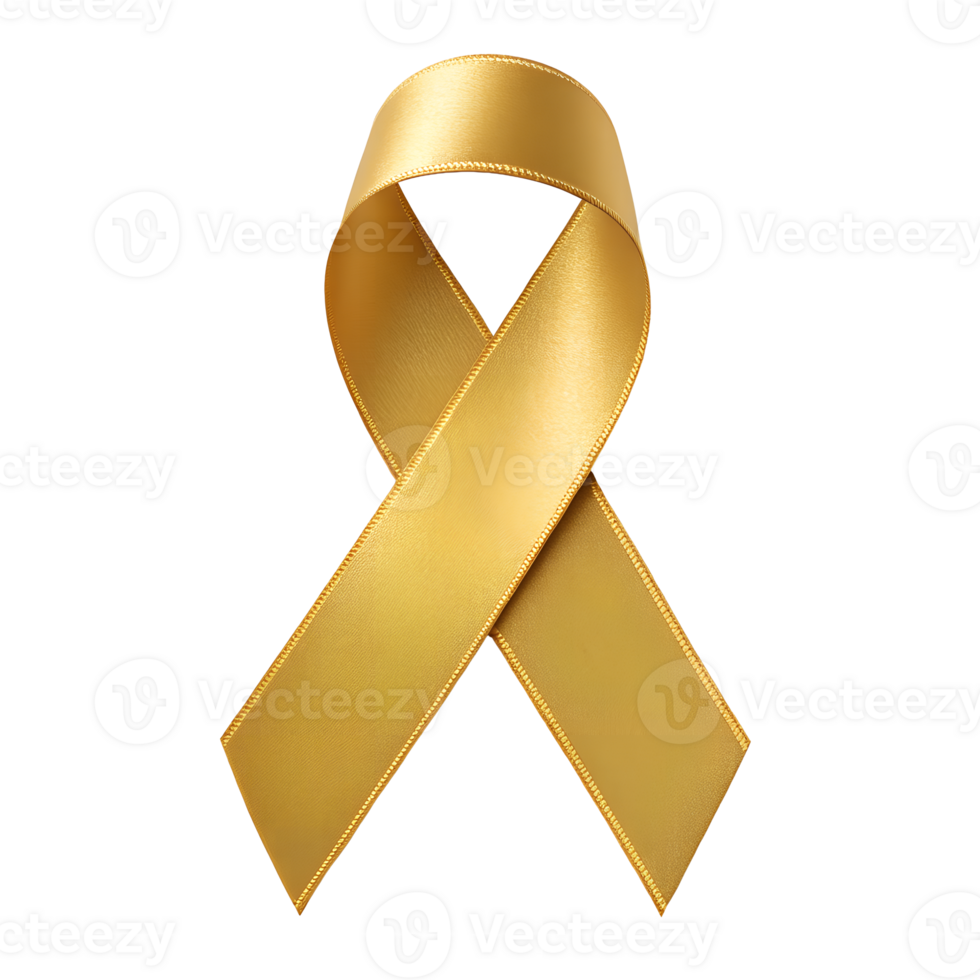 Golden Satin Ribbon Awareness Symbol Tied Bow Gold Ribbon Charity Support Isolated Background png