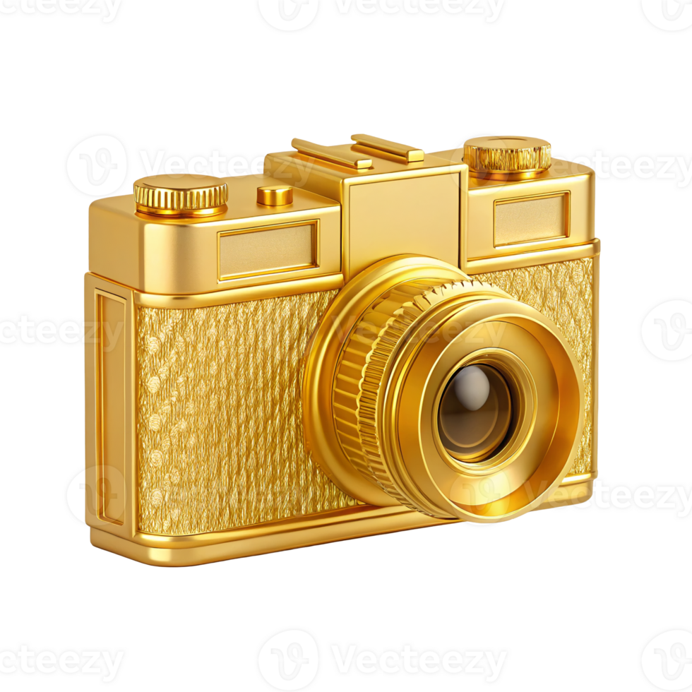 Luxurious Golden Vintage Camera 3D Render Photography Equipment Retro Style png