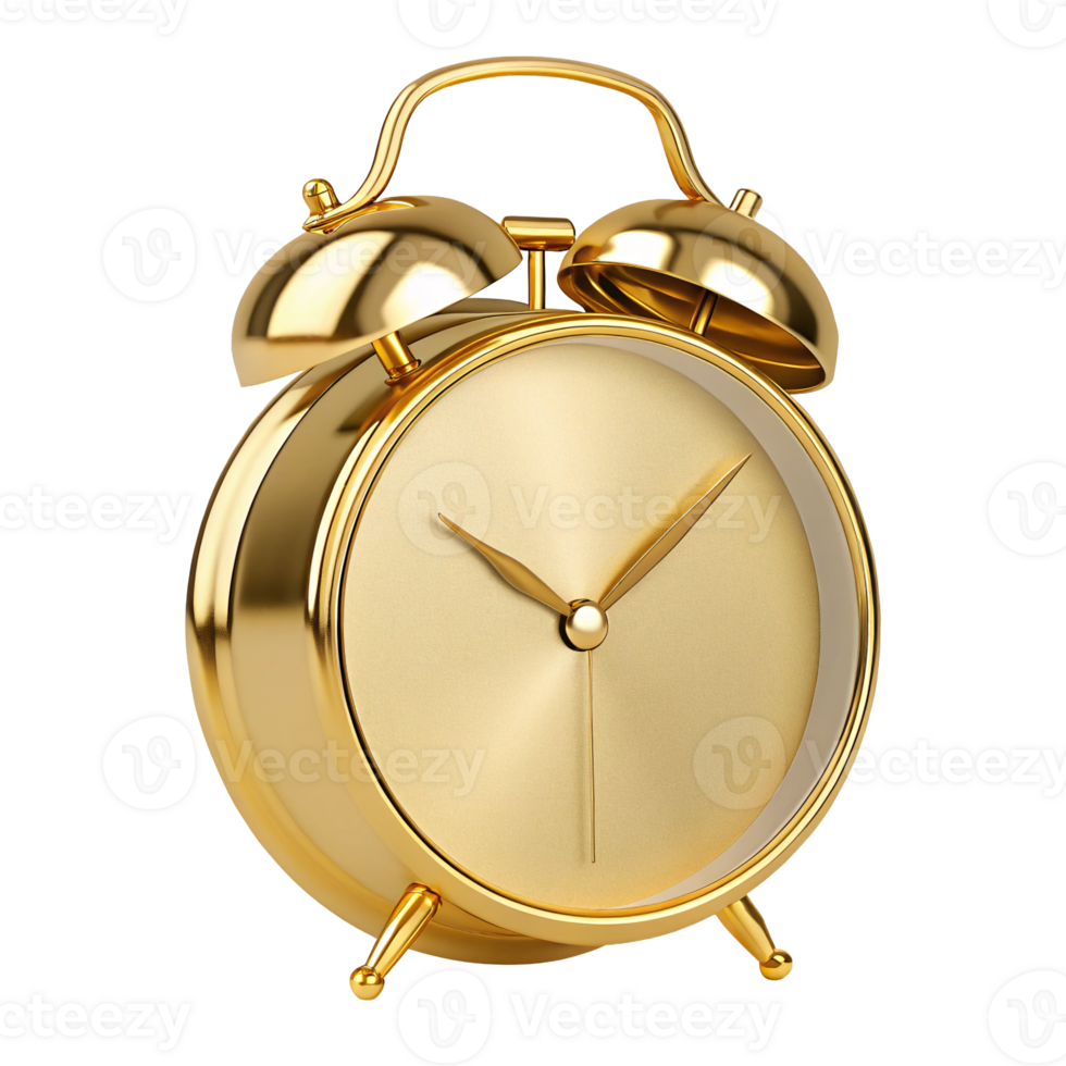Elegant Gold Twin Bell Alarm Clock Luxury Timepiece Classic Design 3D Render png