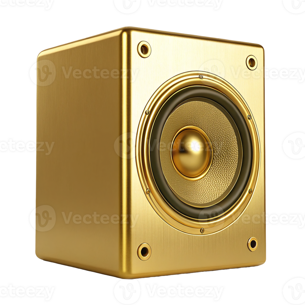 Luxury Gold Cube Speaker Modern Audio System High End Sound Equipment 3D Render png