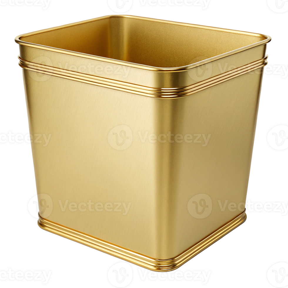 Elegant Gold Metal Wastebasket Brushed Finish Square Shape Decorative Bin for Bathroom or Office png