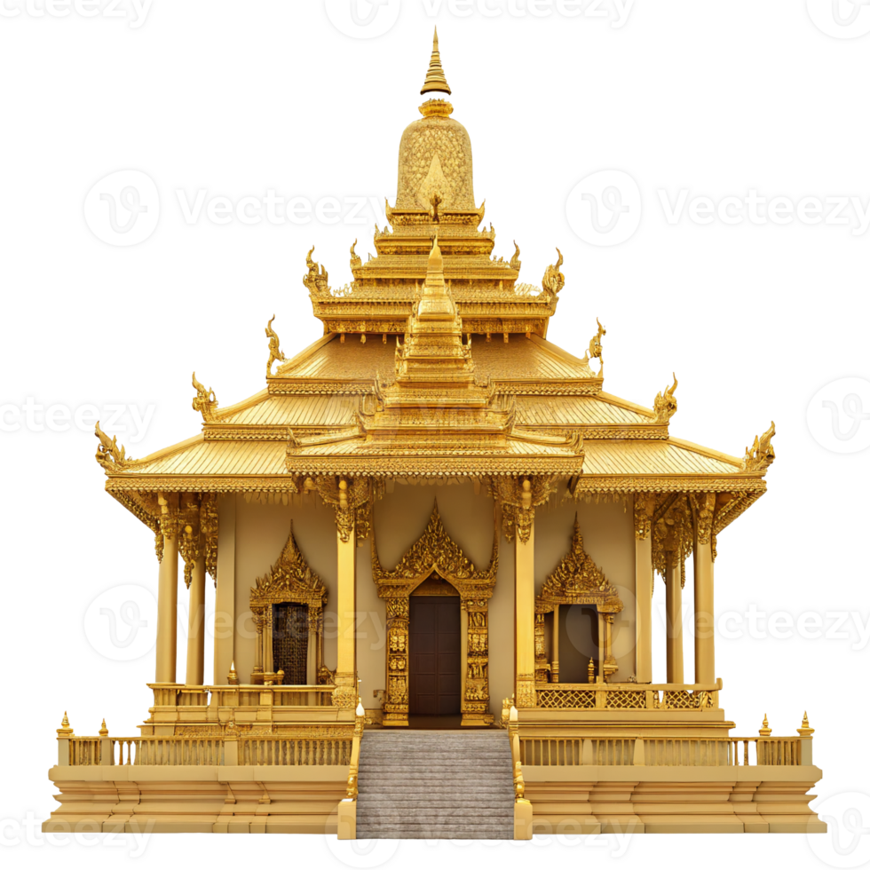 Golden Buddhist Temple Asian Architecture Religious Shrine Southeast Asian Pagoda Isolated on Black png