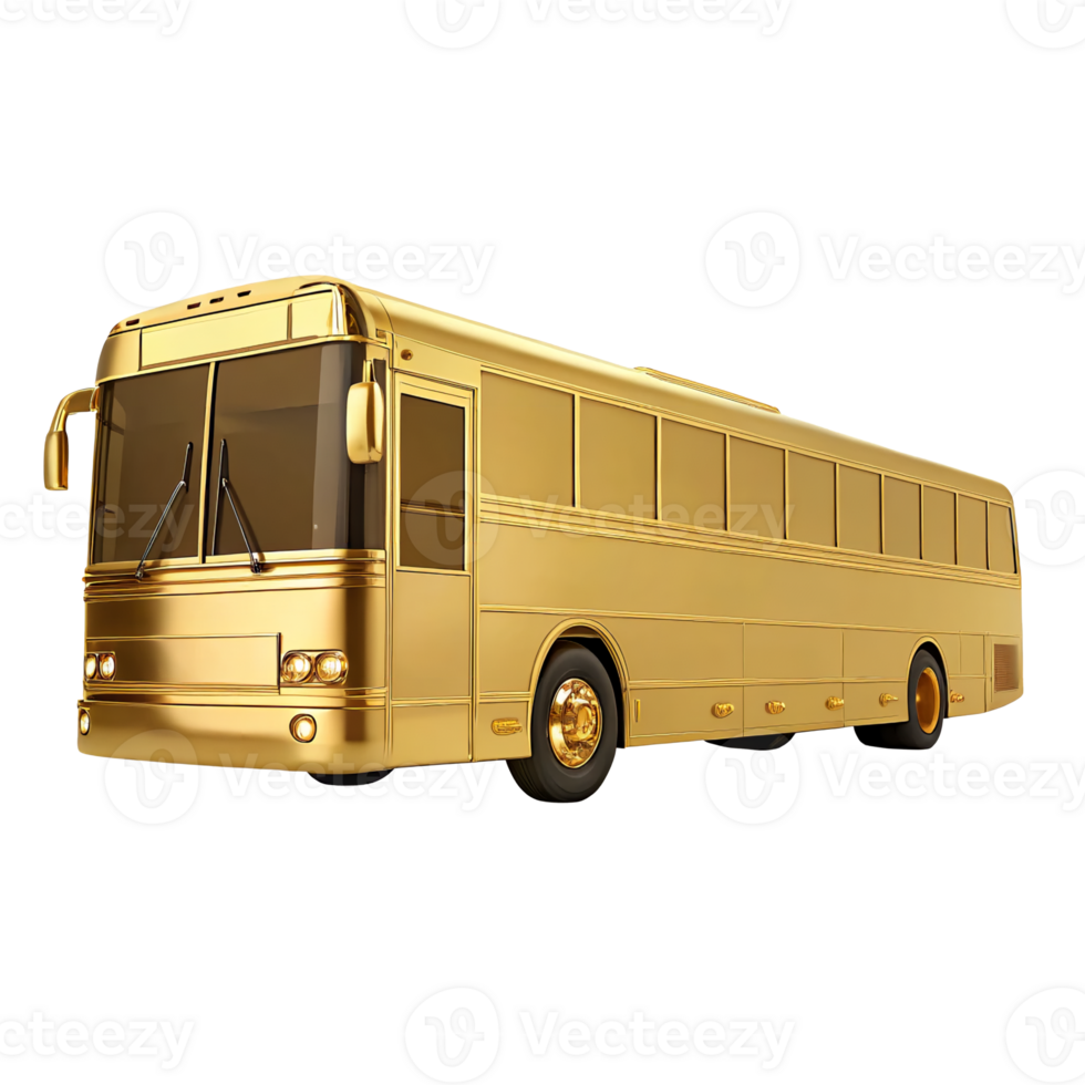 Luxurious Golden Coach Bus Transportation Travel Vehicle 3D Render png