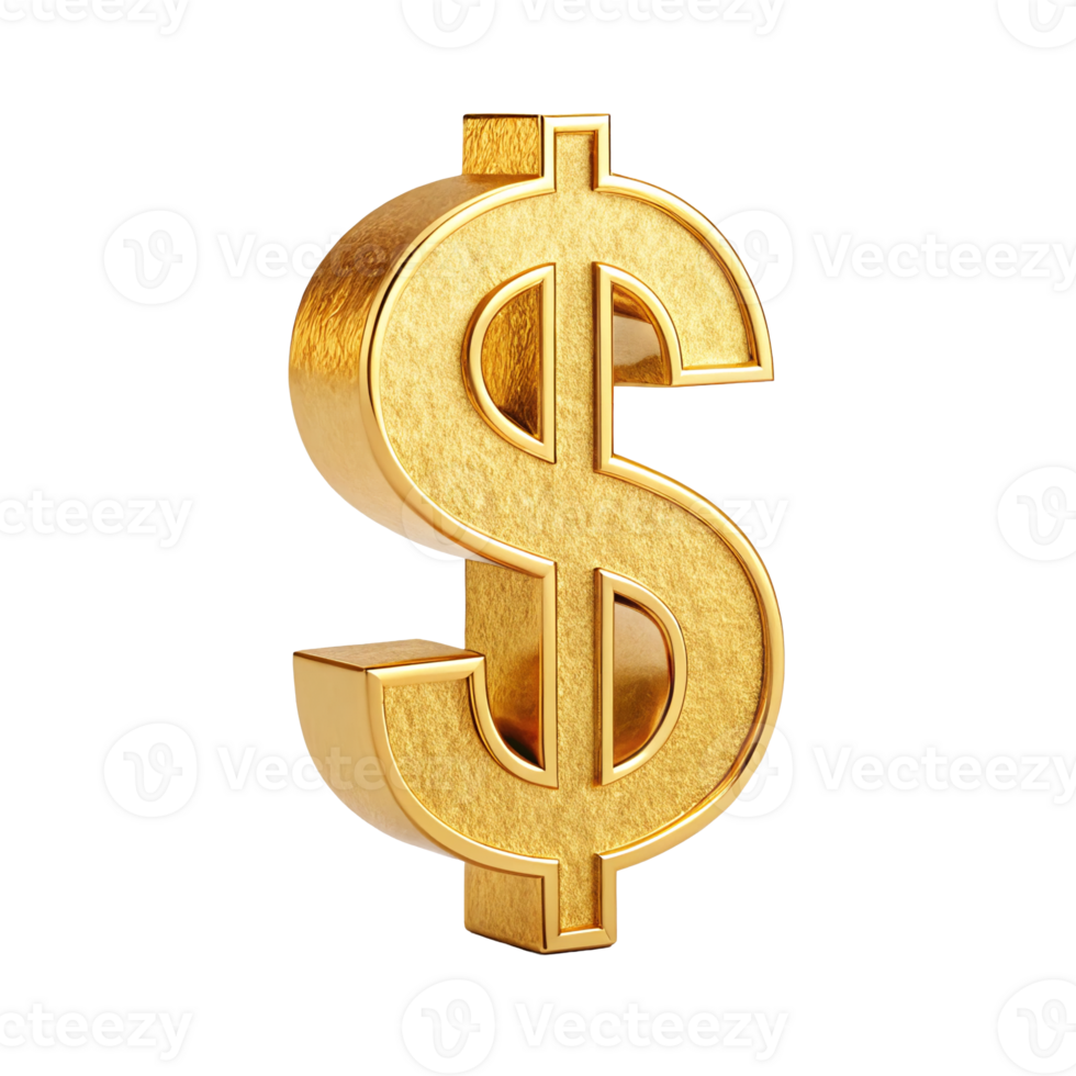 3D Render of a Golden Dollar Sign Luxury Currency Symbol Wealth and Finance Concept png