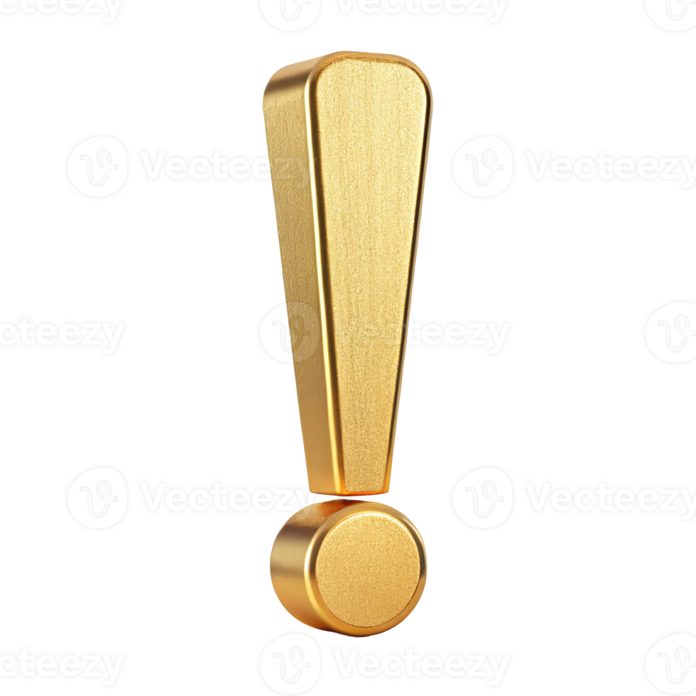 Gold Exclamation Mark 3D Render Luxury Symbol Attention Sign Important Notification Golden png