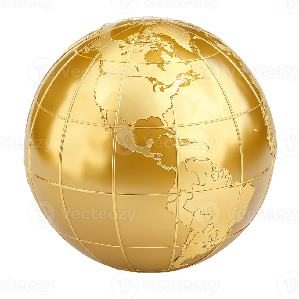 Golden Globe 3D Render World Map Global Business Luxury Success International Earth png