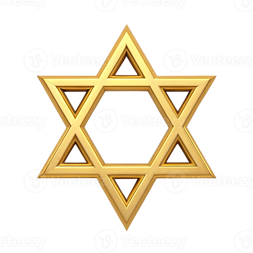 Golden Star of David Jewish Symbol Religious Icon 3D Render High Resolution Image png
