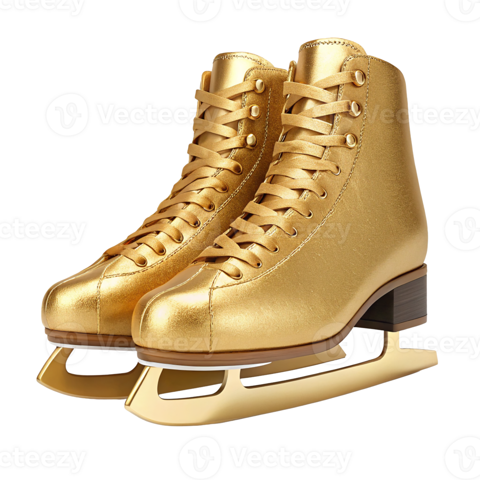 Luxurious Gold Ice Skates Elegant Figure Skating Boots Pair of Golden Skates png