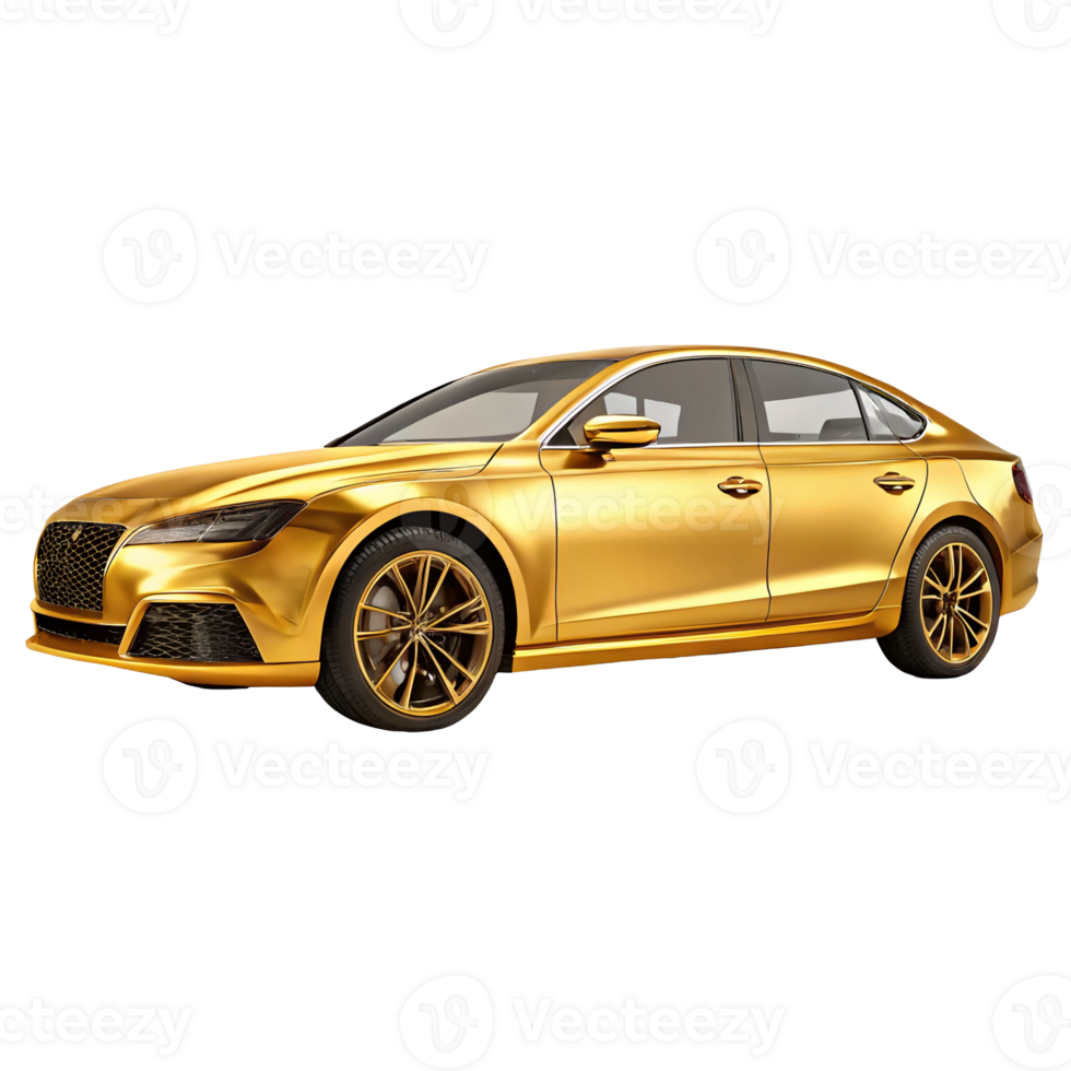 Luxury gold sedan car isolated transparent background modern design elegant vehicle png