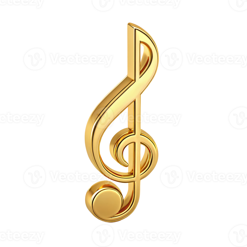 3D Render of a Golden Treble Clef Musical Note Symbol Luxury Design Element png