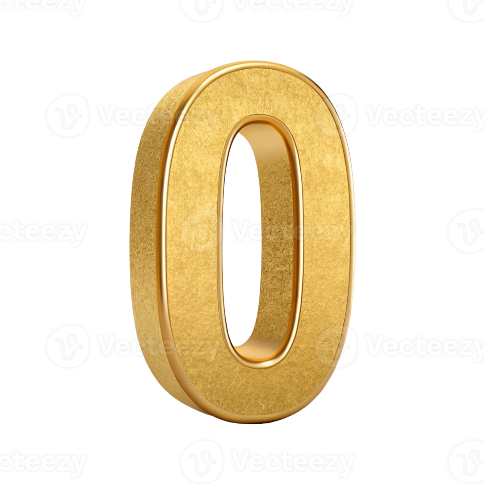 Luxury Gold Number Zero 3D Render Textured Surface Elegant Digit Golden Anniversary Premium Design png