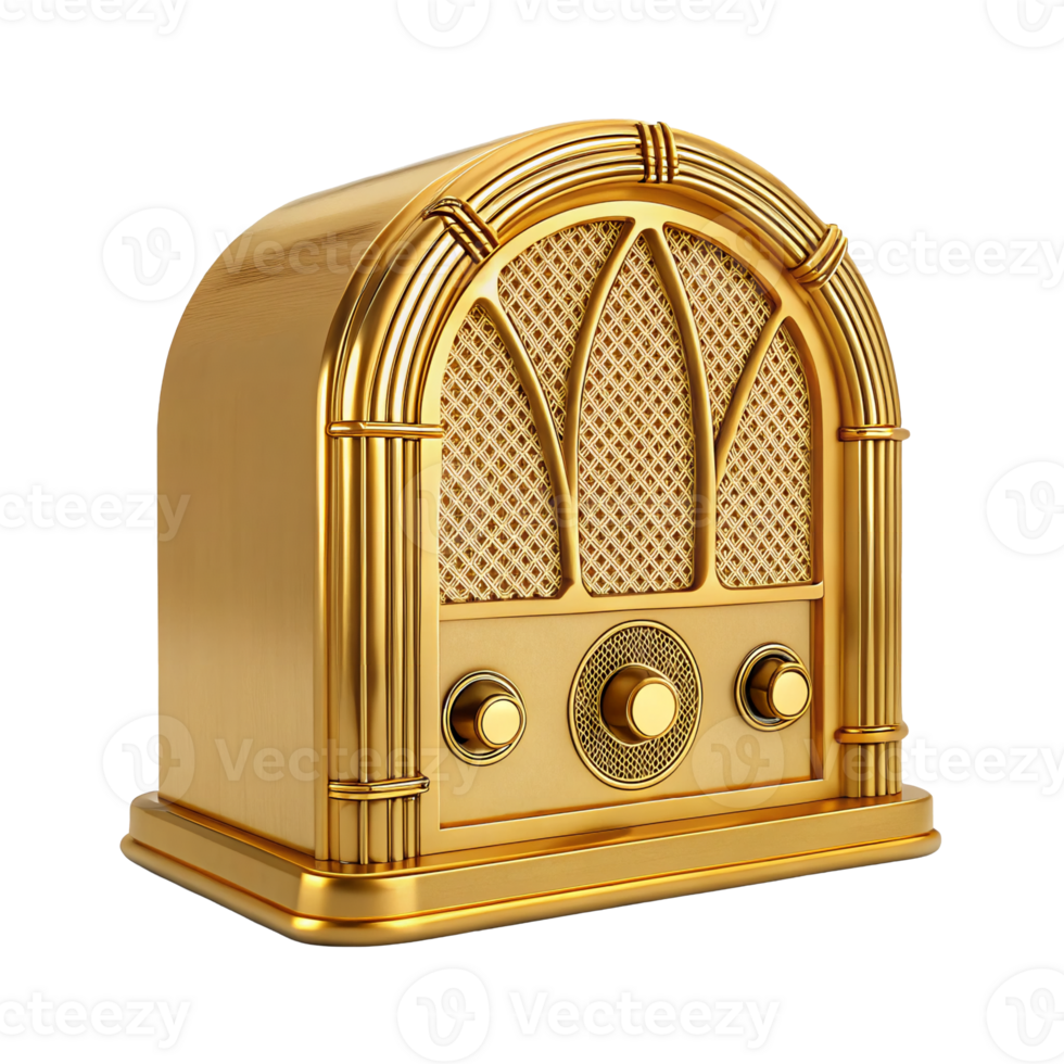 Golden Vintage Antique Radio Broadcast Receiver Retro 1920s Design png