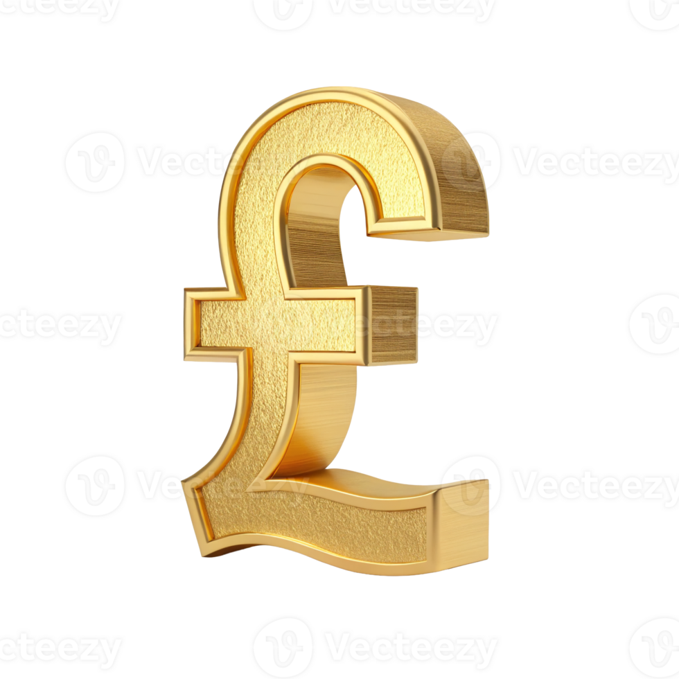 3D Render of a Golden British Pound Sterling Symbol Sign png