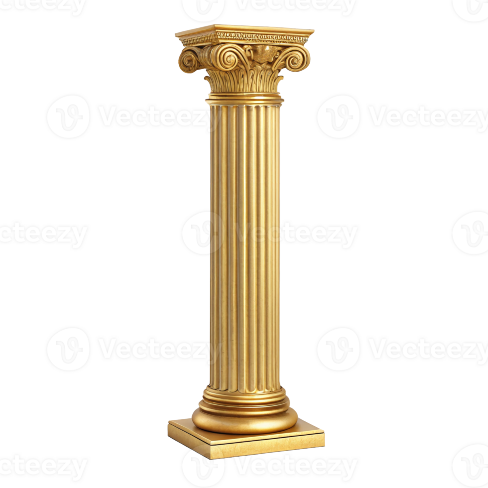 Elegant gold ionic column classic architectural design element isolated transparent background png
