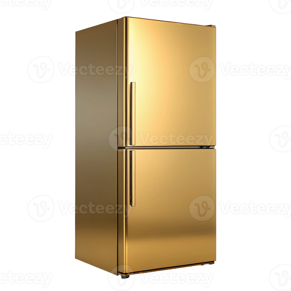 Luxurious Gold Refrigerator Modern Kitchen Appliance Elegant Design Shiny Metallic Finish png