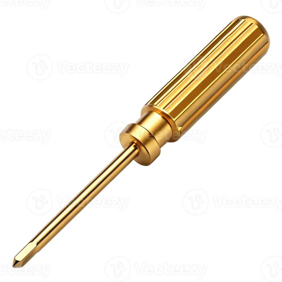 Golden Screwdriver Tool Precision Instrument Luxury Repair Metal Craftsmanship Isolated on Black png