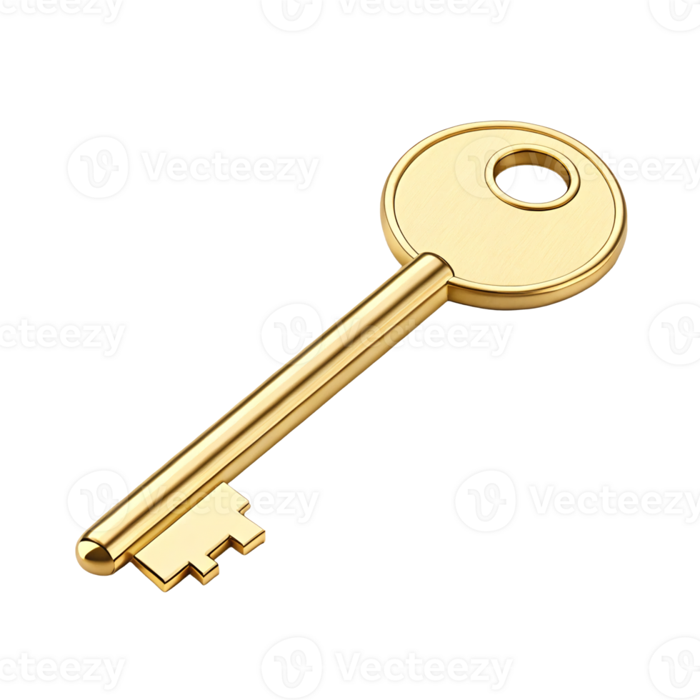 Golden Key 3D Render Success Opportunity Luxury Access Wealth Symbol Unlocking Potential Business png