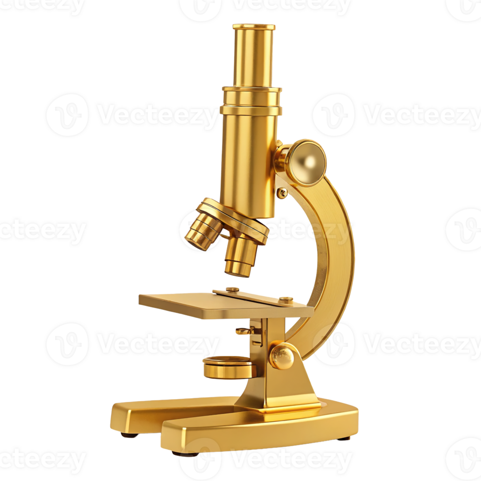 Golden Microscope Science Research Laboratory Equipment Luxury Gold Microscope Detailed 3D Render png