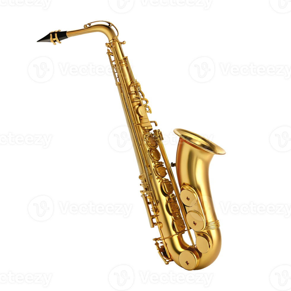 Gleaming gold tenor saxophone isolated transparent background musical instrument png