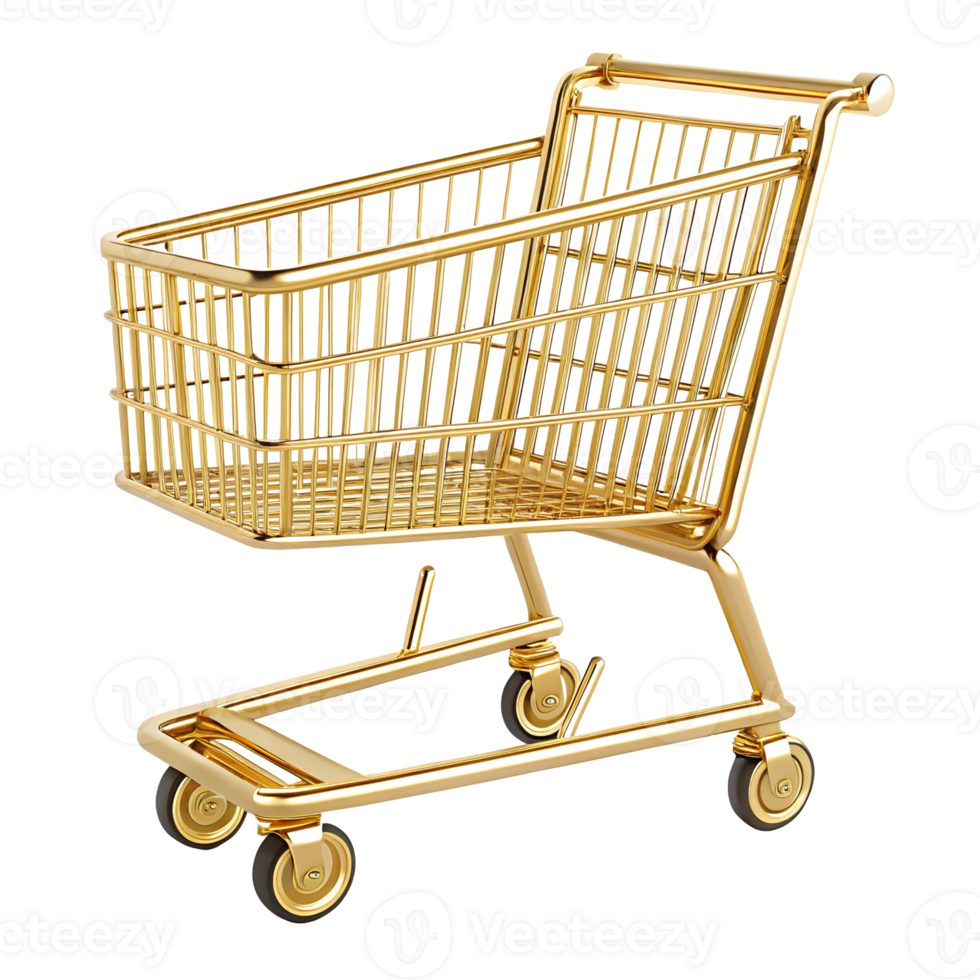 Luxury Golden Shopping Cart Retail E commerce Online Shopping Grocery Consumerism Concept png
