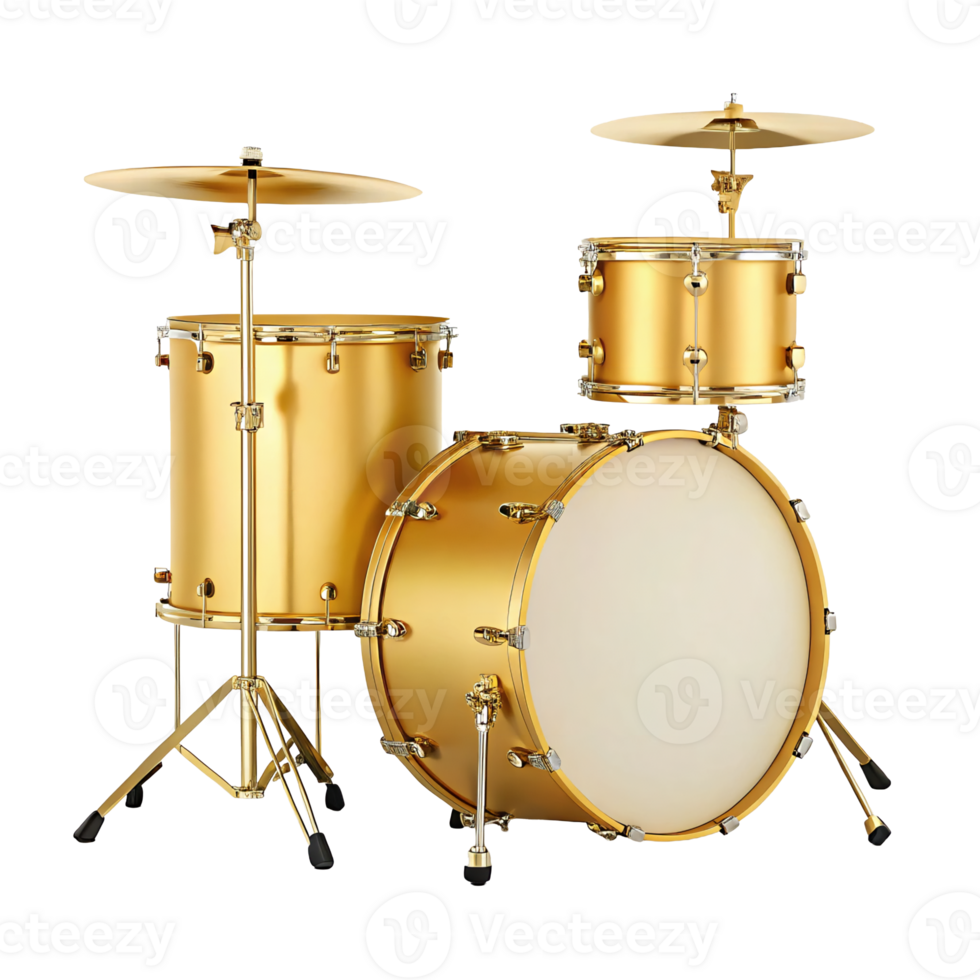 Gold Drum Kit Musical Instrument Percussion Set Studio Recording Shiny Golden Drums png