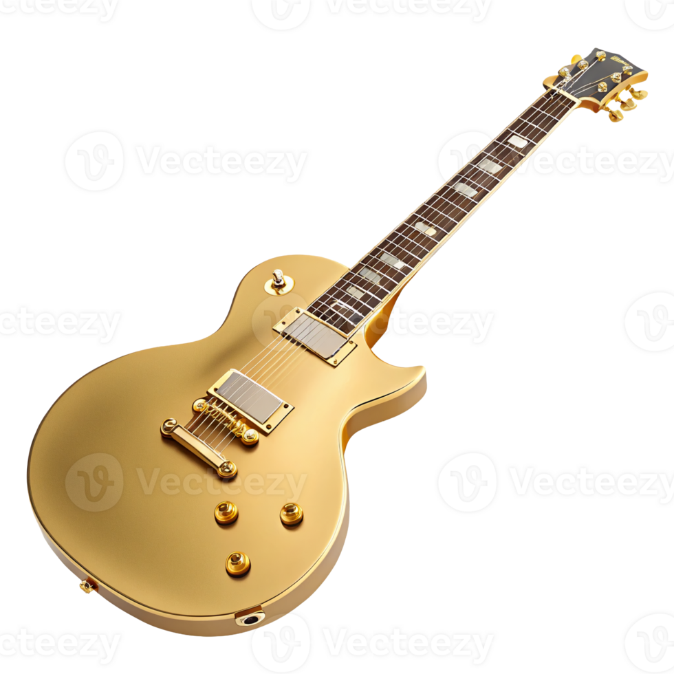 Gold Electric Guitar Musical Instrument Studio Shot Shiny Finish Six Strings Close Up png