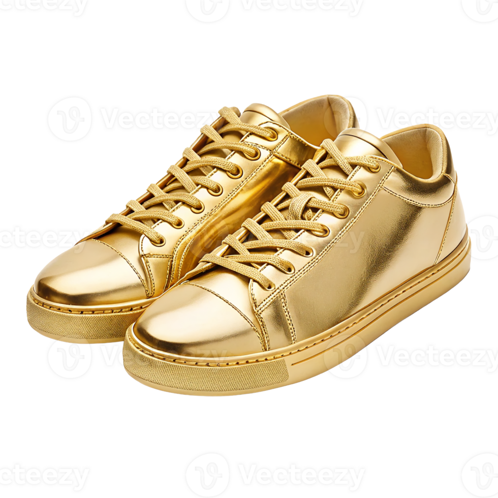 Luxury Gold Metallic Sneakers Stylish Fashion Footwear Closeup Studio Shot png