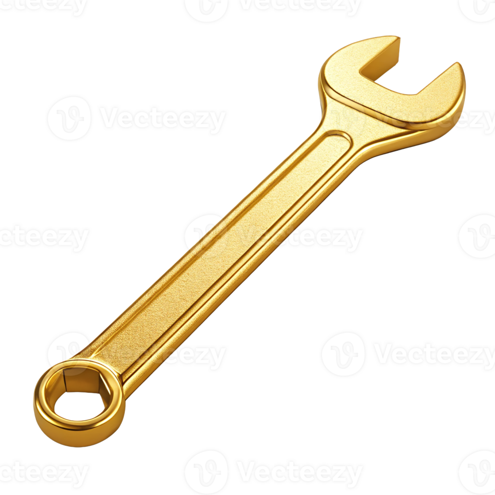 Luxurious golden wrench tool isolated transparent background 3d render png