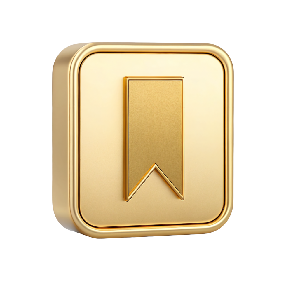 Golden Bookmark Icon in Square Frame 3D Render App Button Web Design Element Luxury Gold Bookmark png