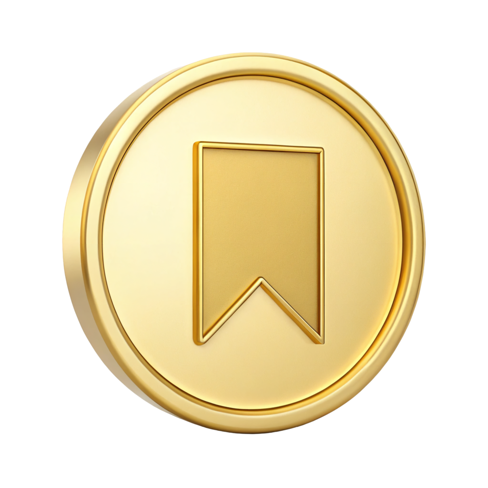 Golden Bookmark Icon on Round Badge 3D Render of Premium Gold Bookmark Symbol for Website or App png