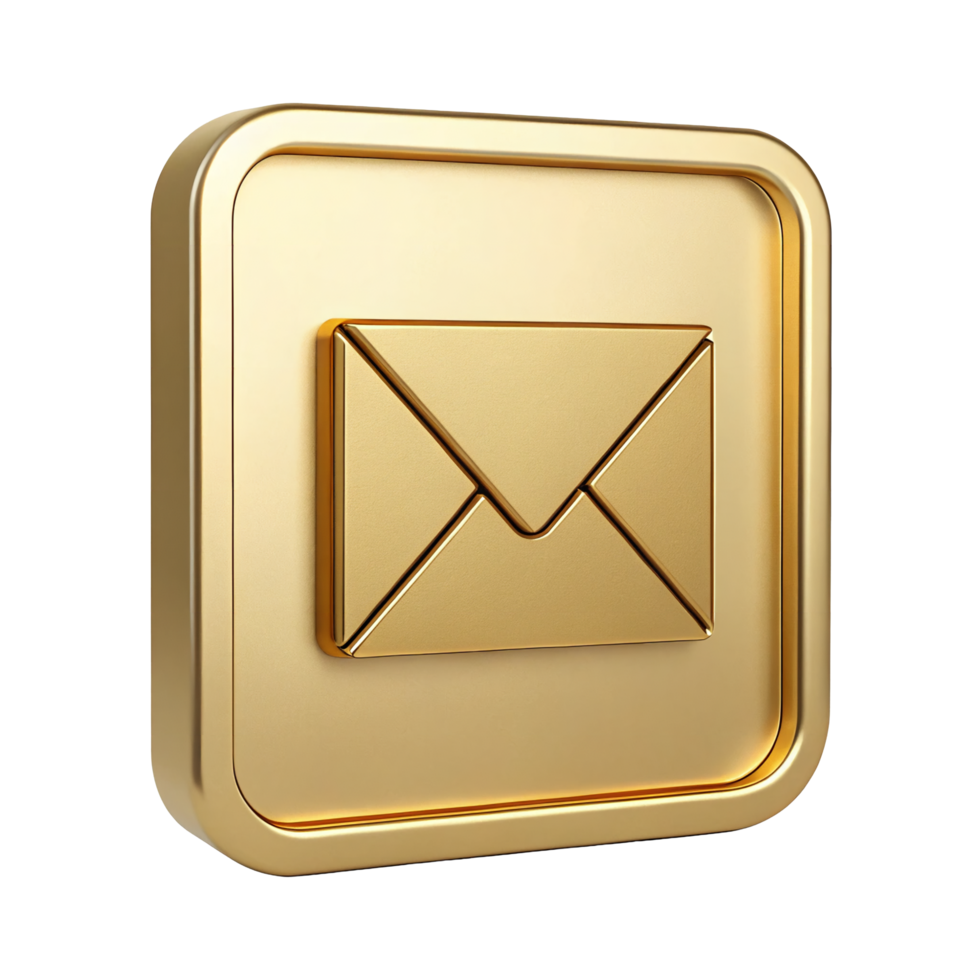 Golden 3D Email Icon Luxury Message Symbol Square Button Premium Communication png