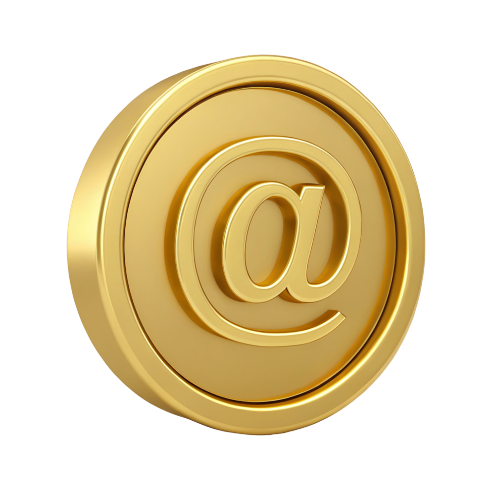Luxury Gold At Symbol Email Icon 3D Render Contact Us Digital Communication png