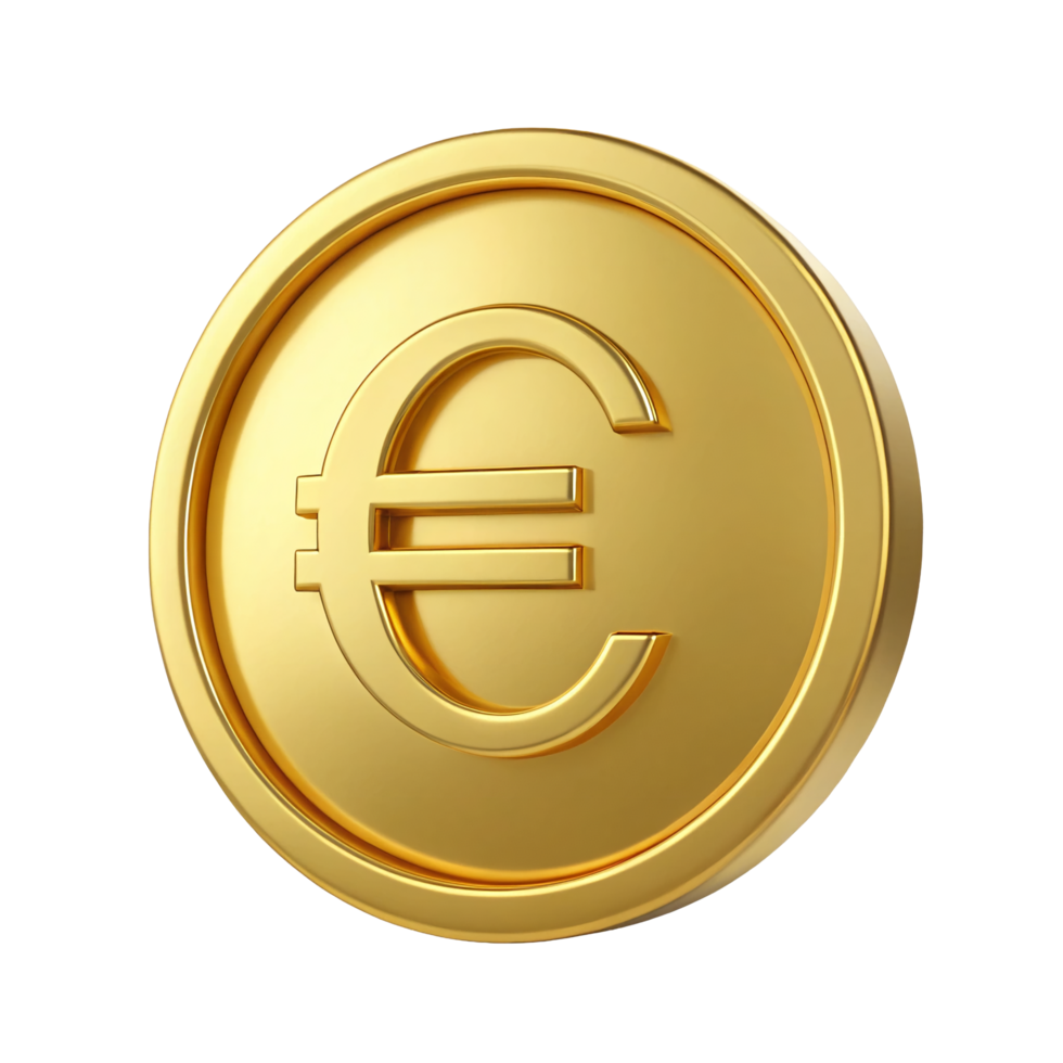 3D Render of a Golden Euro Coin Currency Symbol Financial Success Wealth Investment Banking png