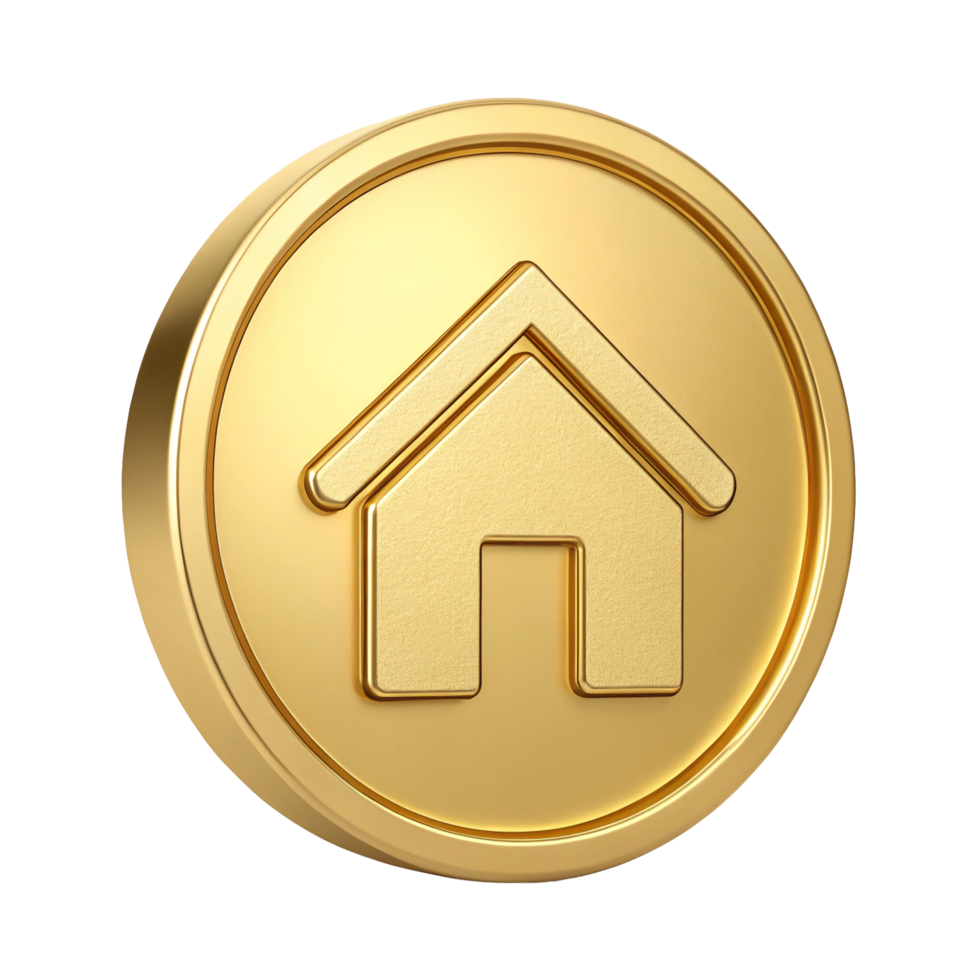 3D Golden Home Icon Button Luxury Real Estate Symbol App Design Element ...