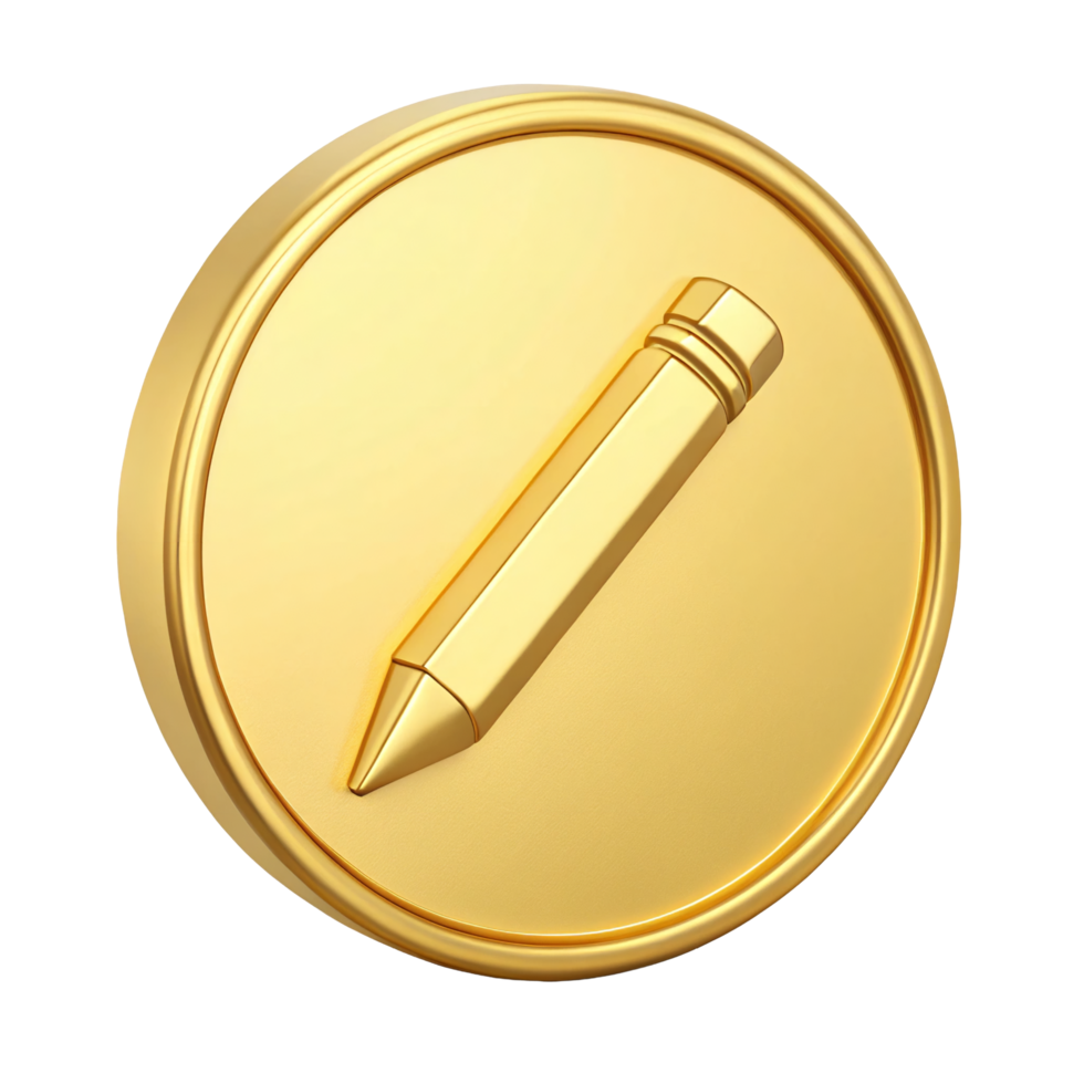 Golden Circular Icon with Pencil Symbol Premium 3D Render for Editing Writing and Design Concepts png