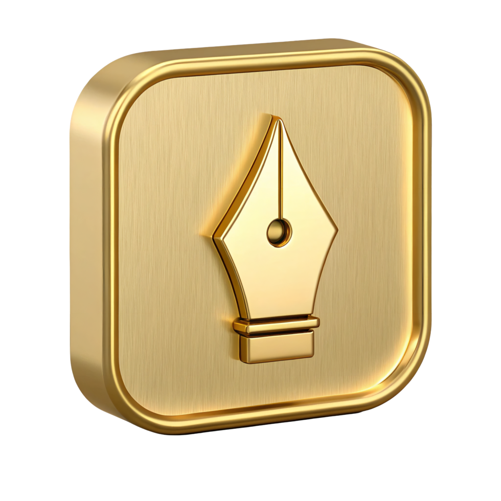 Golden Square App Icon Elegant Nib Pen for Writing and Editing png
