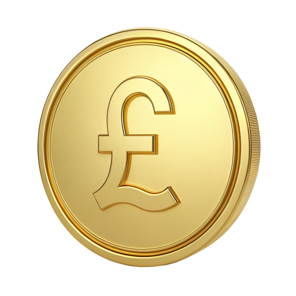 Golden Square Button with Embossed British Pound Sterling Symbol png