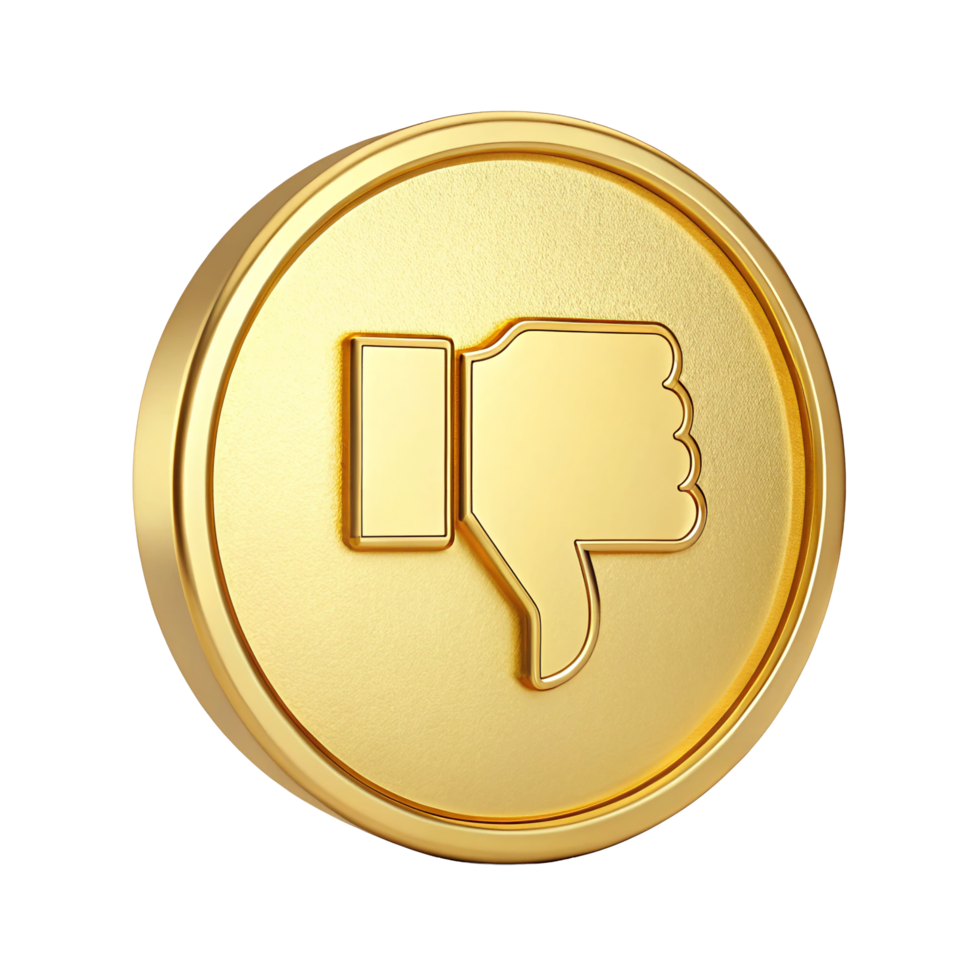 3D Golden Thumbs Down Icon Negative Feedback Dislike Rejection Symbol png
