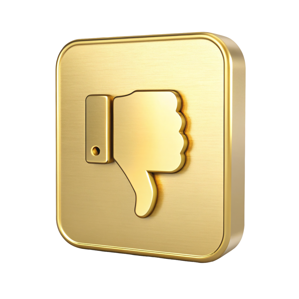 3D Golden Thumbs Down Button Negative Feedback Dislike Rejection Icon png