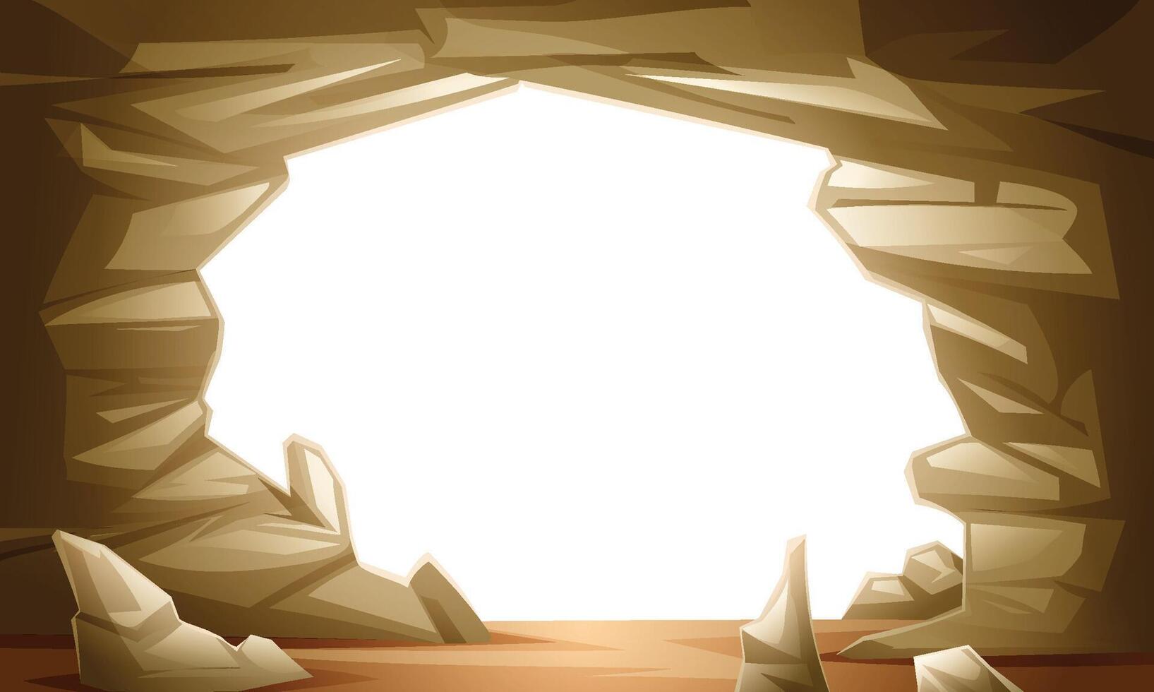 Stone cave frame with white empty center. Cartoon illustration vector