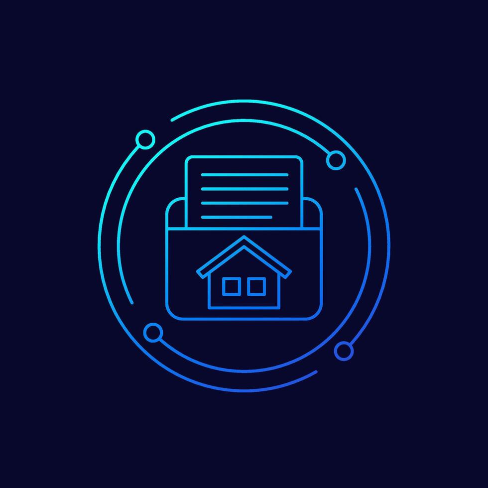 house project icon with a folder, linear design vector