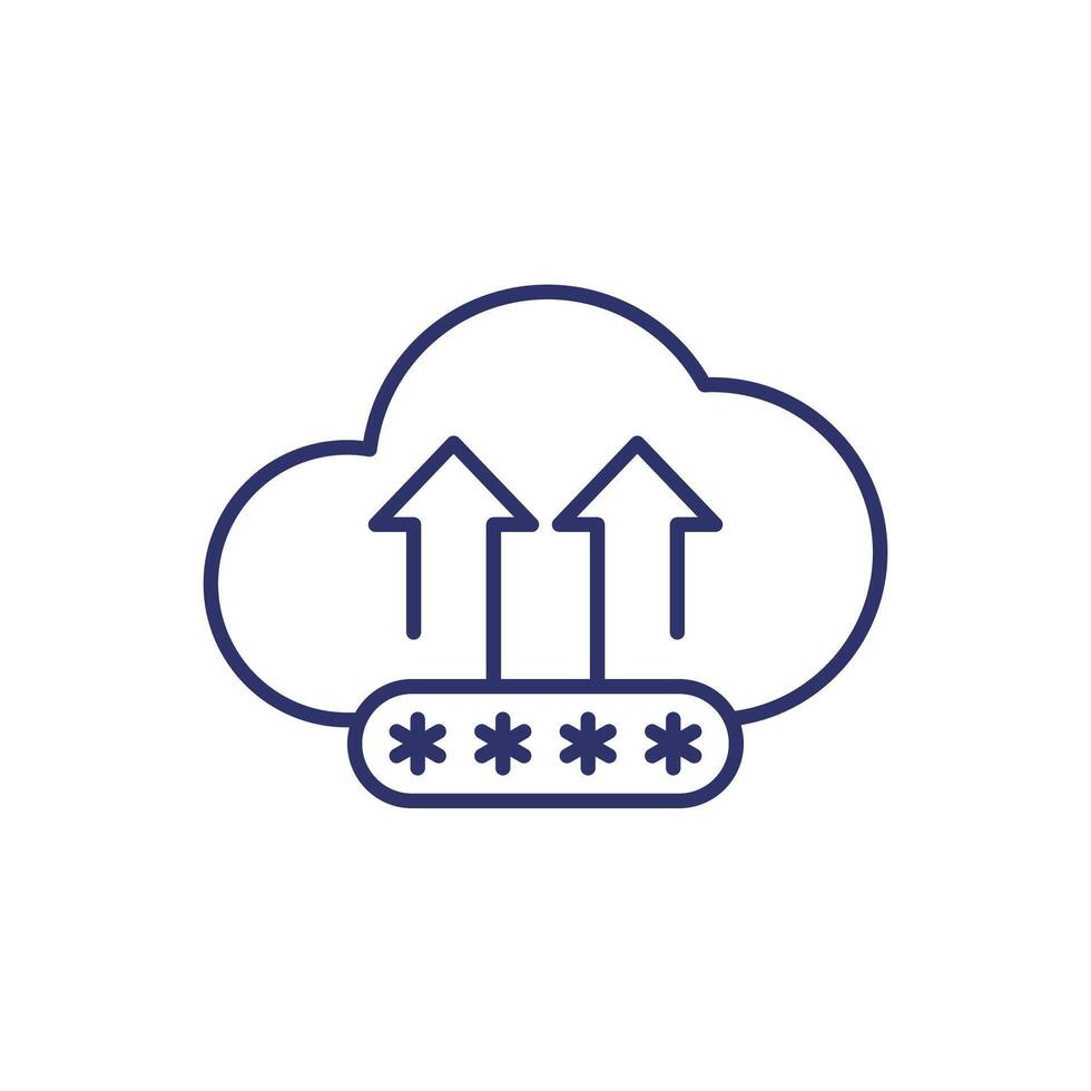 upload to a secure cloud line icon on white vector