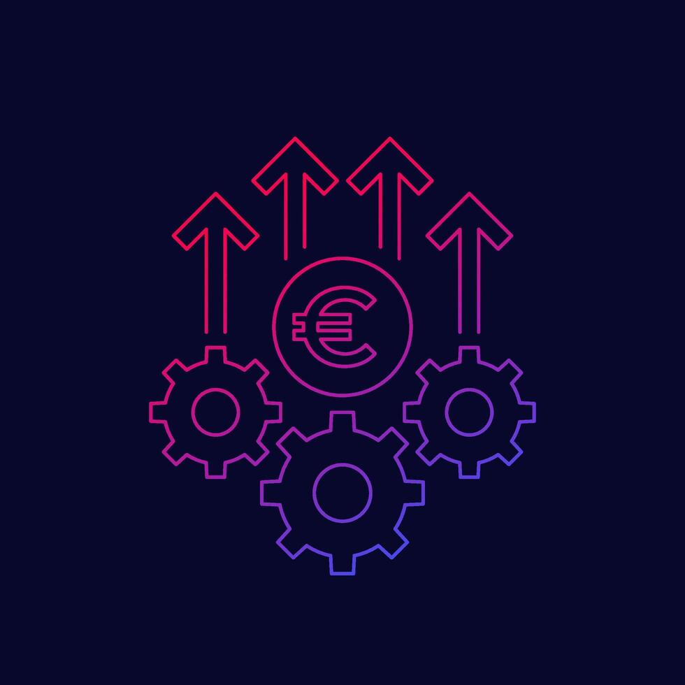 efficiency growth icon with euro and gears, linear design vector