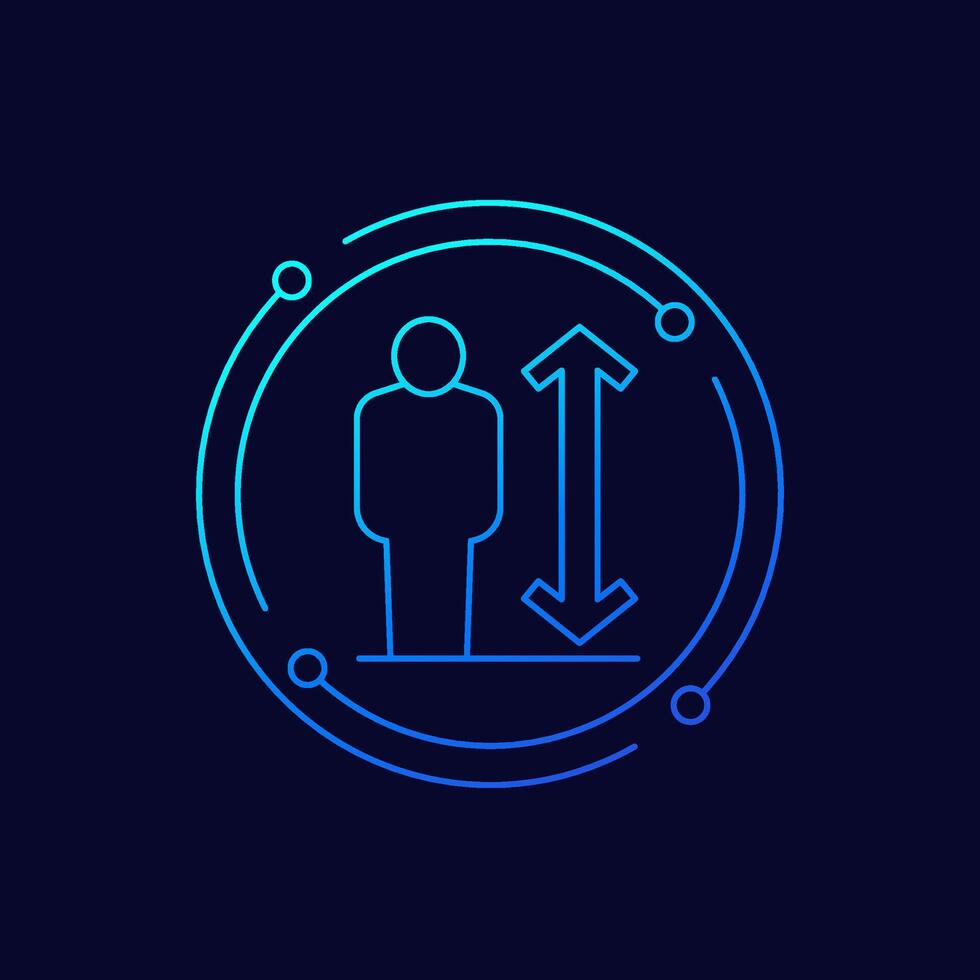 Height icon with a man, linear design vector