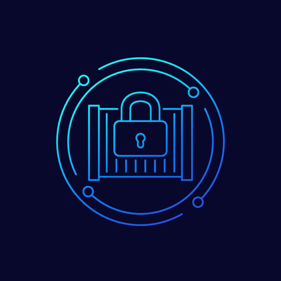 automatic gate icon with a lock, linear design vector