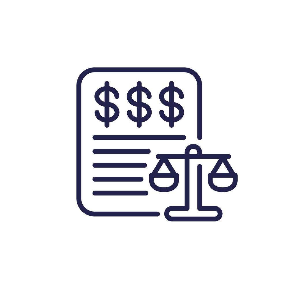 legal costs line icon, money for a lawsuit vector
