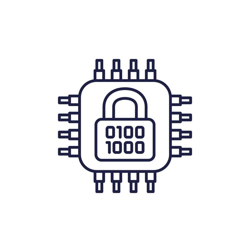 Hardware encryption line icon with a chipset vector