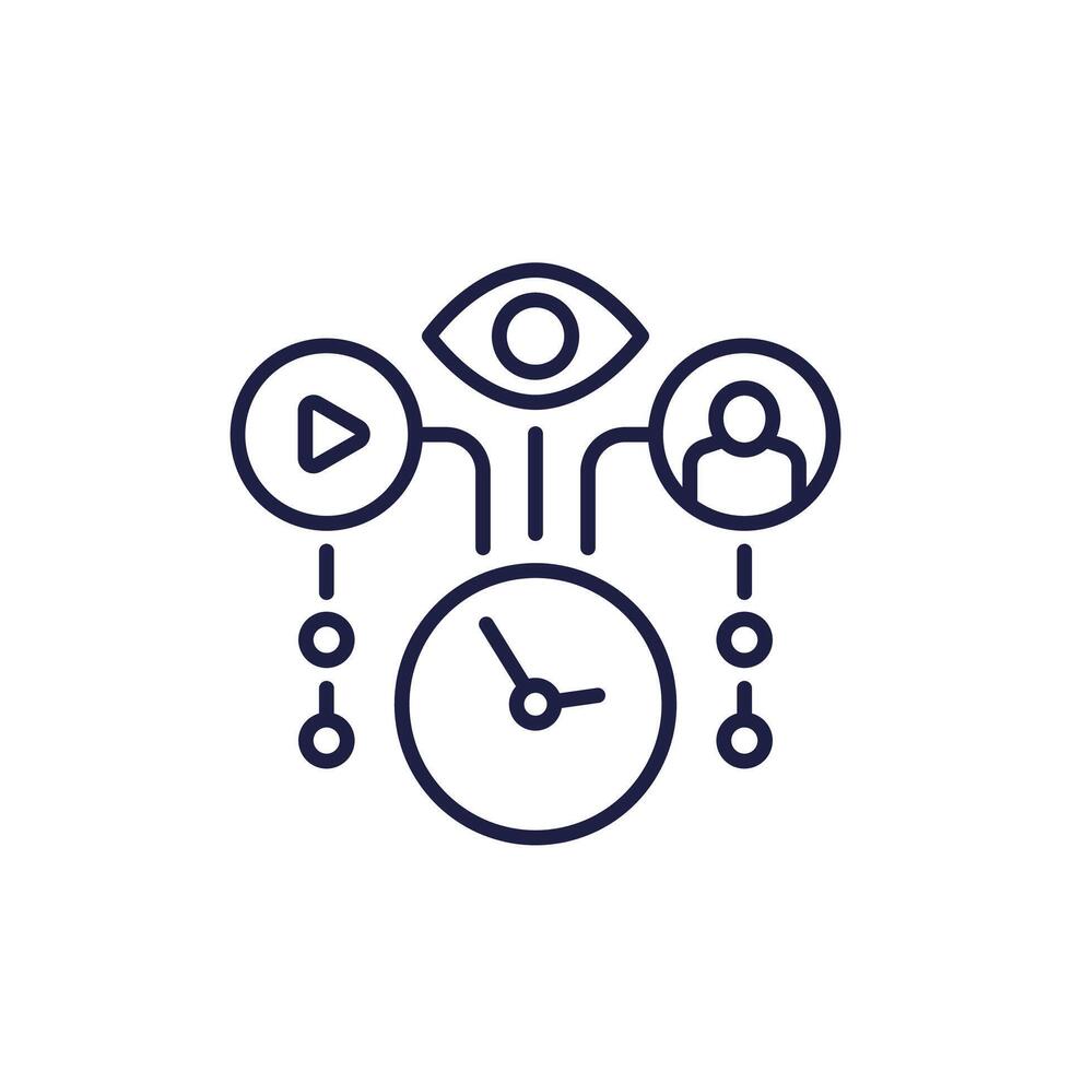 watch time, views analytics line icon vector
